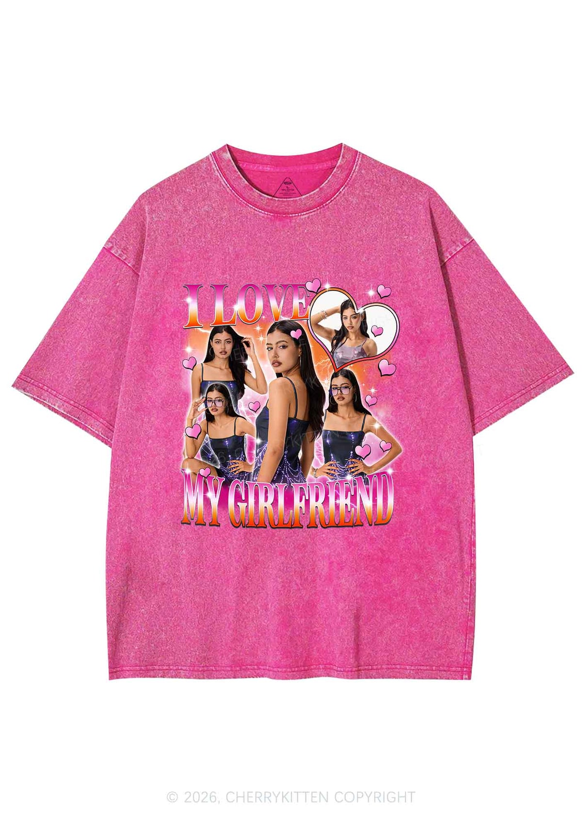 Custom I Love My Lesbian GF Pride Y2K Shirts Washed Tee Cherrykitten