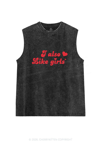 I Also Like Girls Pride Y2K Washed Muscle Tank Cherrykitten