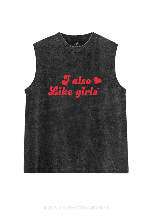 I Also Like Girls Pride Y2K Washed Muscle Tank Cherrykitten