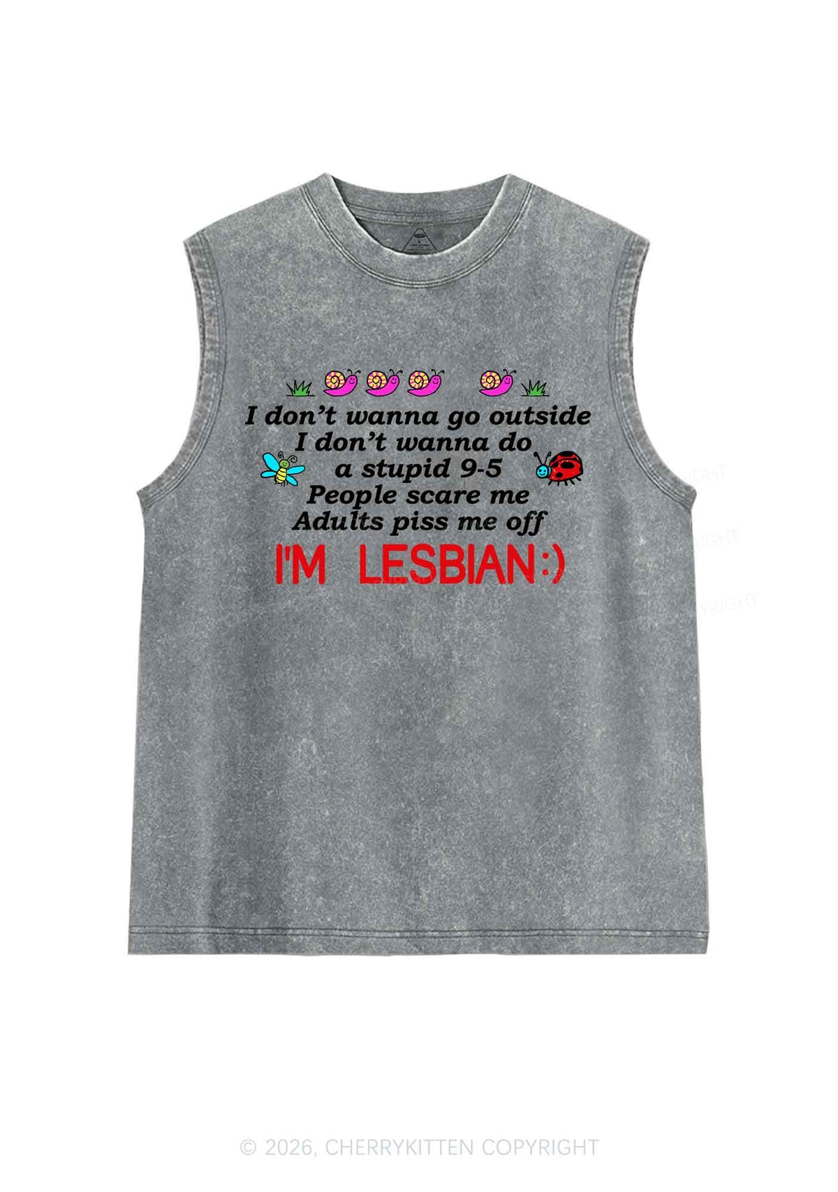 People Scare Me Im Lesbian Pride Y2K Washed Muscle Tank Cherrykitten
