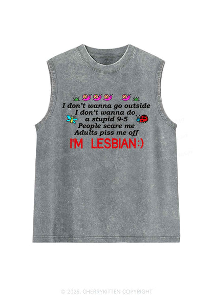 People Scare Me Im Lesbian Pride Y2K Washed Muscle Tank Cherrykitten