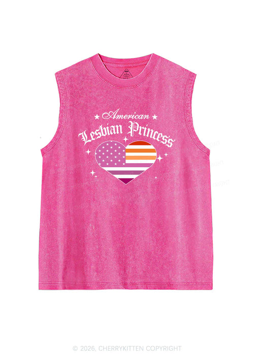 American Lesbian Princess Flag Pride Y2K Washed Muscle Tank Cherrykitten