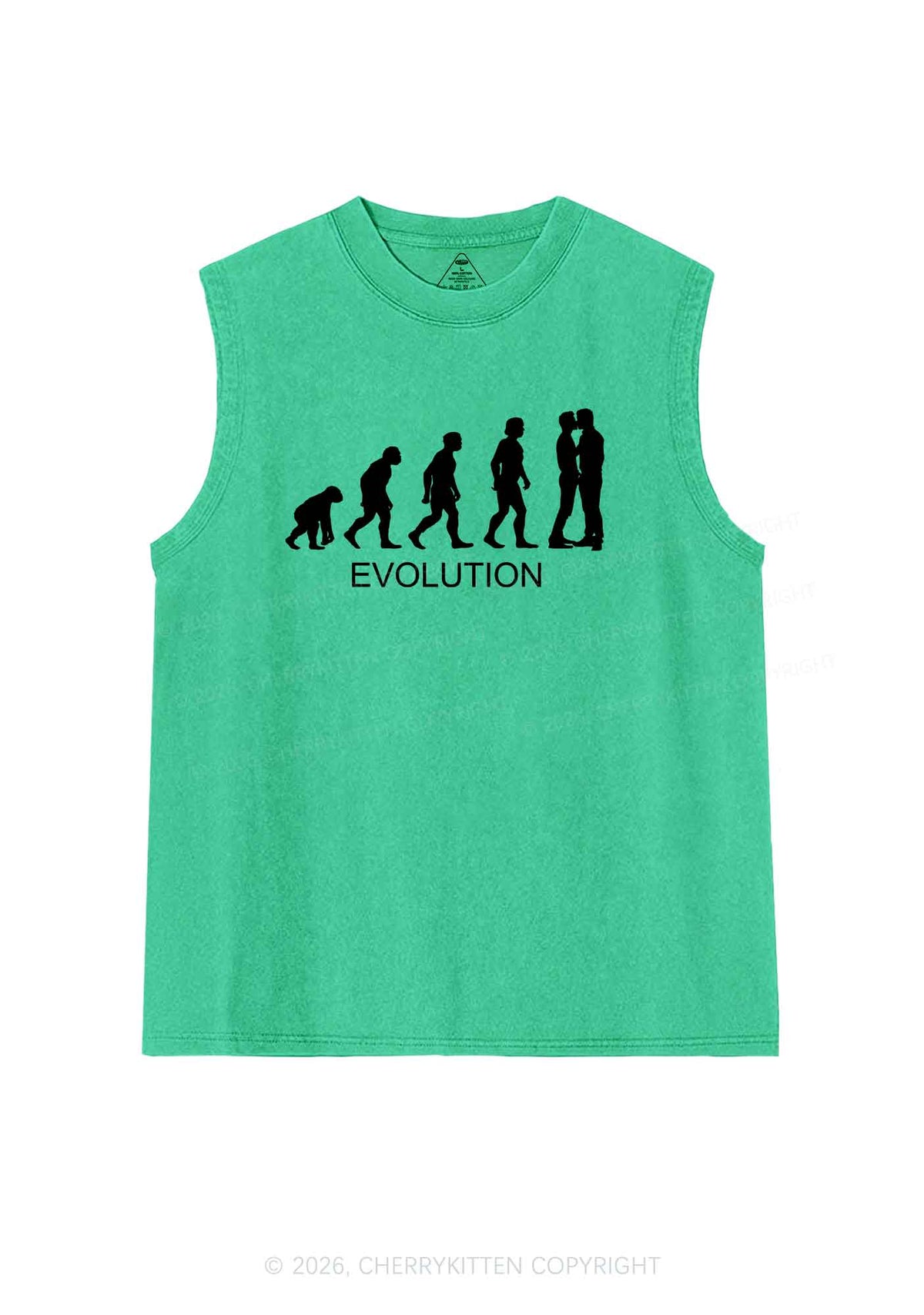 Gay Evolution Pride Y2K Washed Muscle Tank Cherrykitten