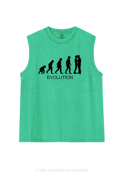 Gay Evolution Pride Y2K Washed Muscle Tank Cherrykitten