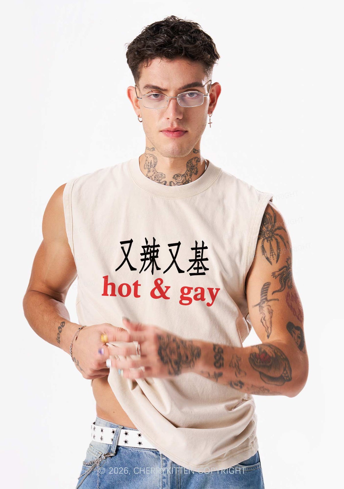 Hot Gay Pride Y2K Washed Muscle Tank Cherrykitten