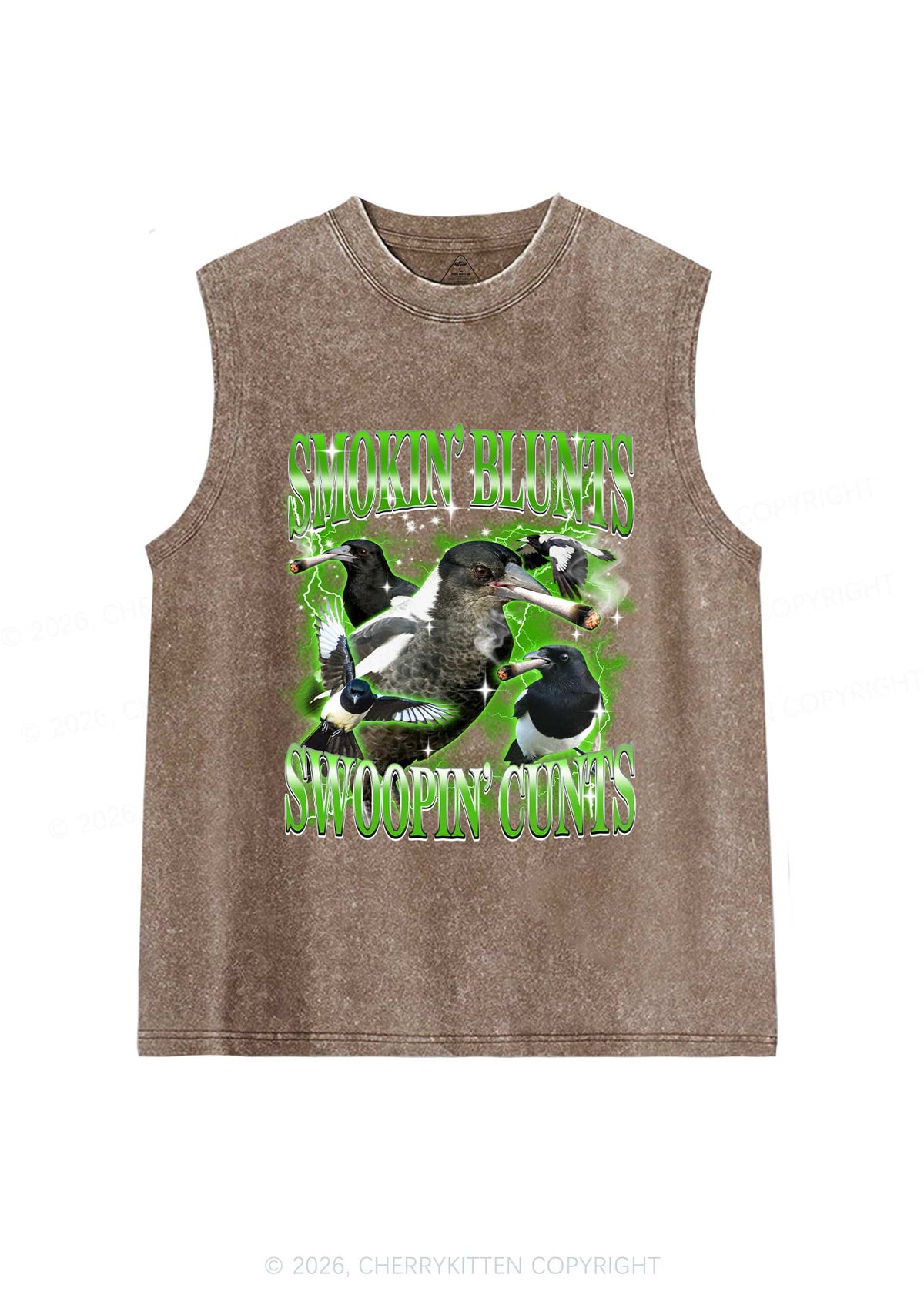Smokin Blunts Swoopin Cxxts Y2K Washed Muscle Tank Cherrykitten