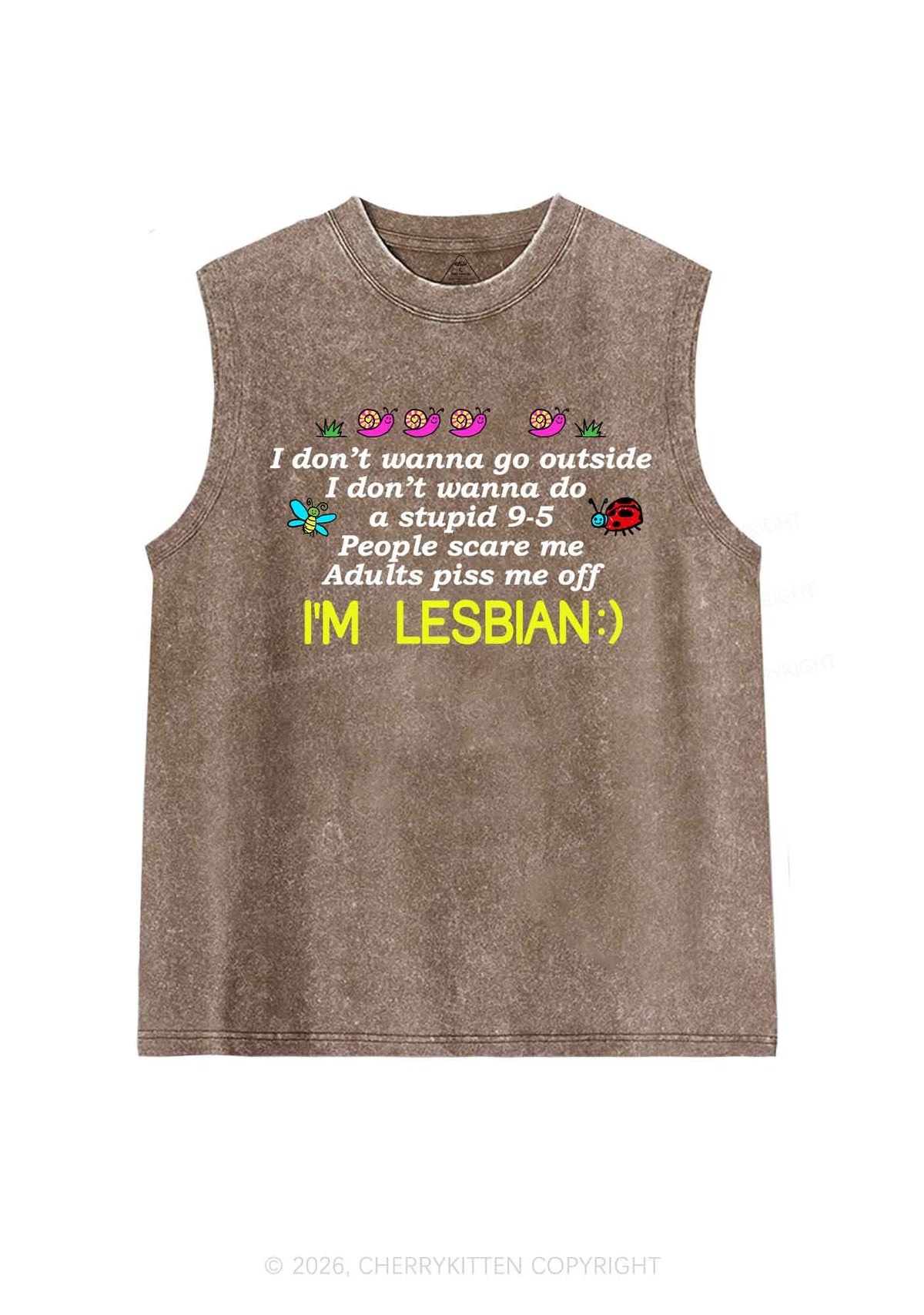People Scare Me Im Lesbian Pride Y2K Washed Muscle Tank Cherrykitten
