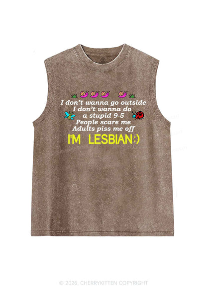 People Scare Me Im Lesbian Pride Y2K Washed Muscle Tank Cherrykitten