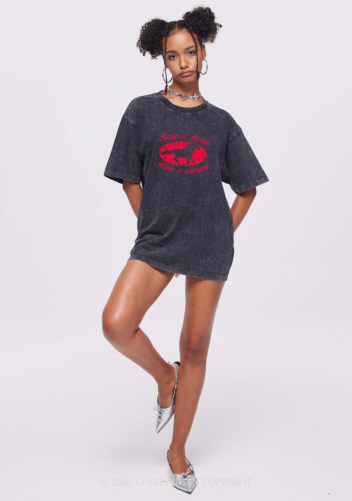 Star Horse Cowgirl Pride Y2K Shirts Washed Tee Cherrykitten