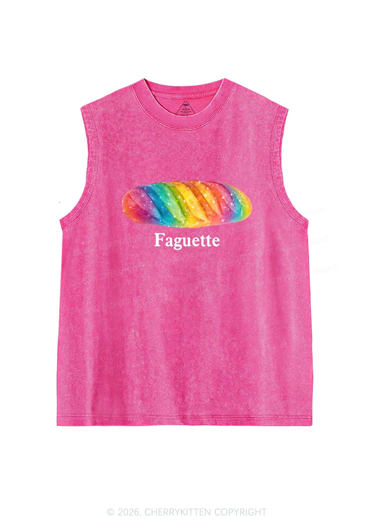 Rainbow Faguette Pride Y2K Washed Muscle Tank Cherrykitten