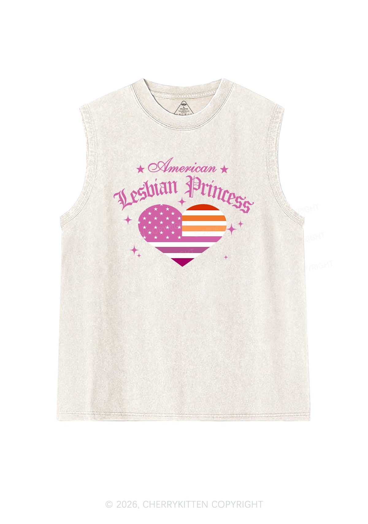 American Lesbian Princess Flag Pride Y2K Washed Muscle Tank Cherrykitten