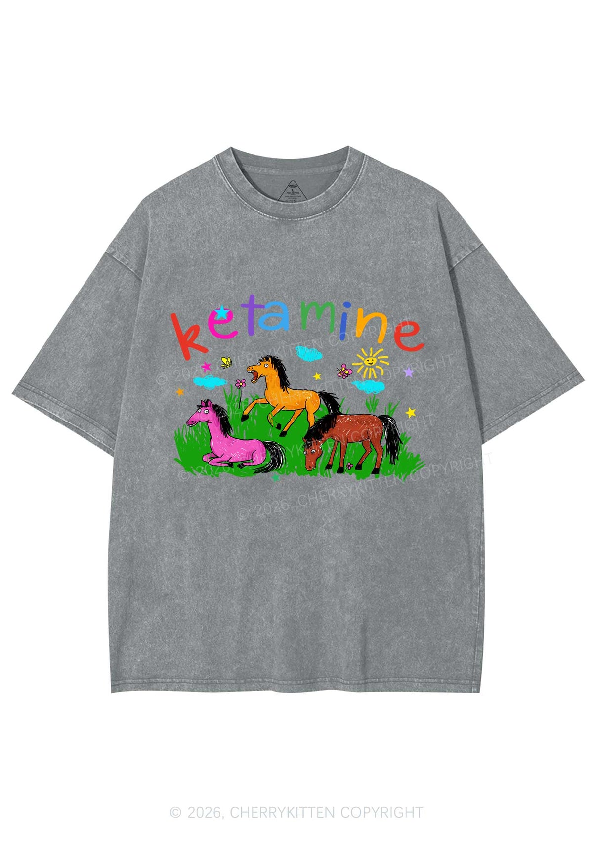 Rainbow K Pony Y2K Shirts Washed Tee Cherrykitten
