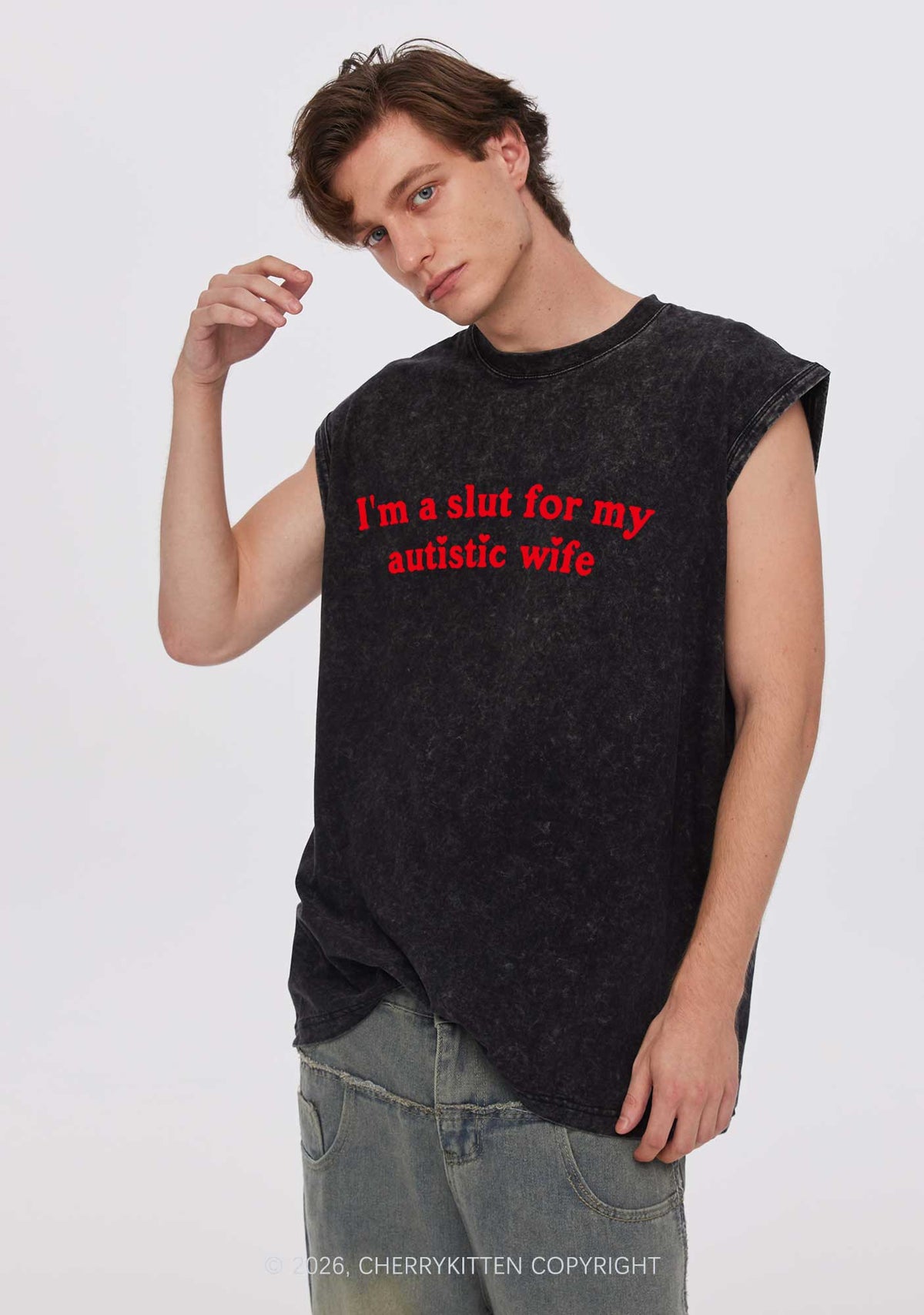 Slxt For My Autistic Wife Y2K Washed Muscle Tank Cherrykitten