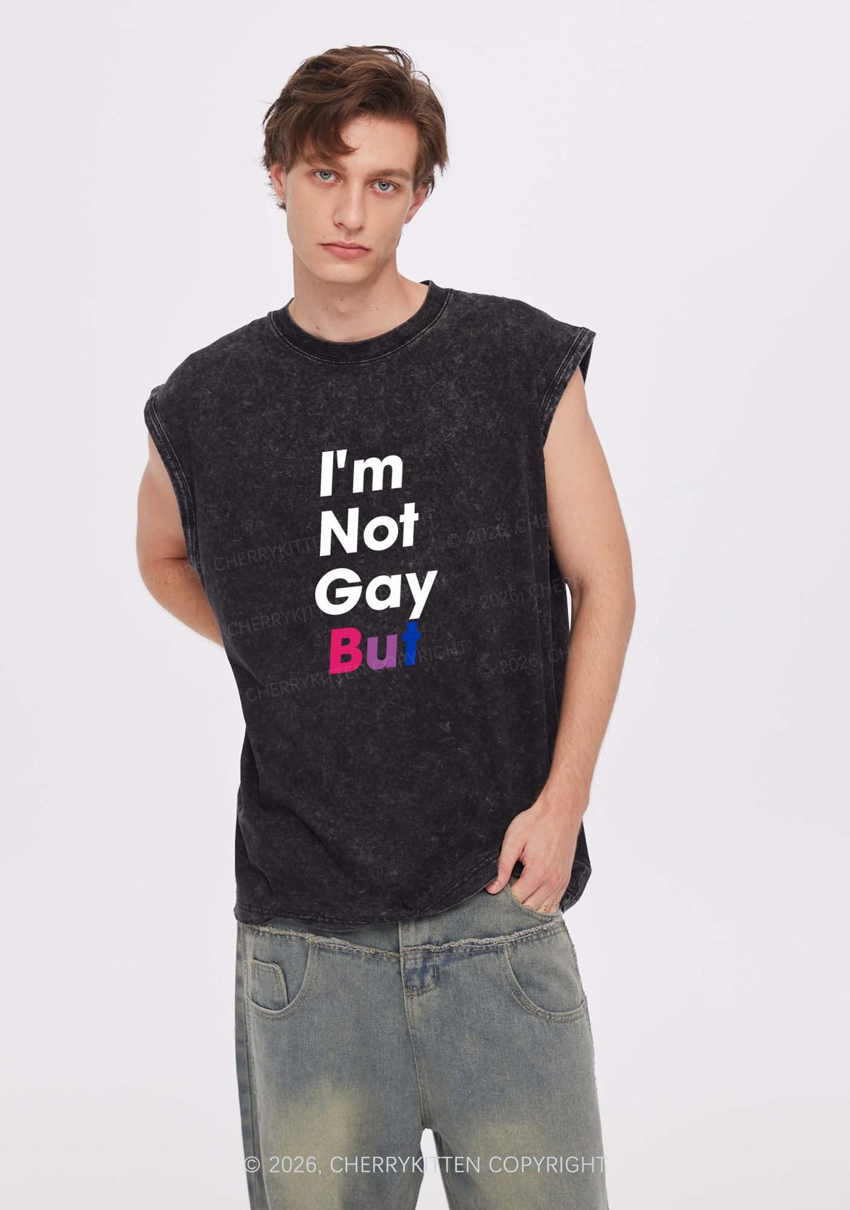 Im Not Gay But Pride Y2K Washed Muscle Tank Cherrykitten