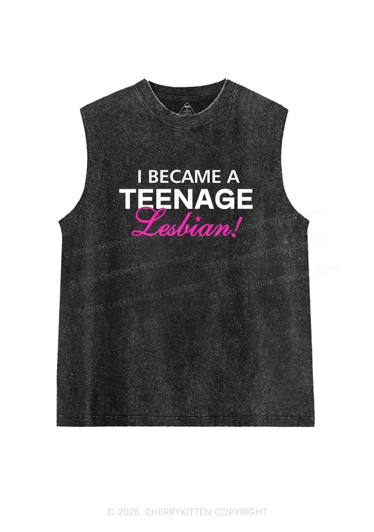 I Became A Teenage Lesbian Pride Y2K Washed Muscle Tank Cherrykitten