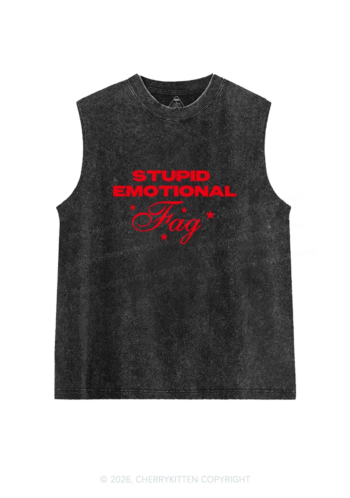 Stupid Emotional Fag Pride Y2K Washed Muscle Tank Cherrykitten