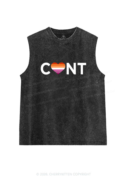 Lesbian Heart Cxxt Pride Y2K Washed Muscle Tank Cherrykitten