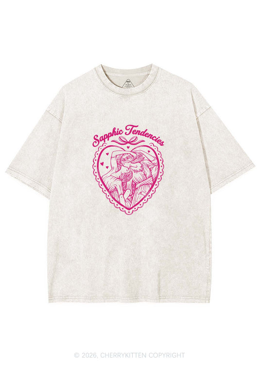 Sapphic Tendencies Art Pride Y2K Shirts Washed Tee Cherrykitten
