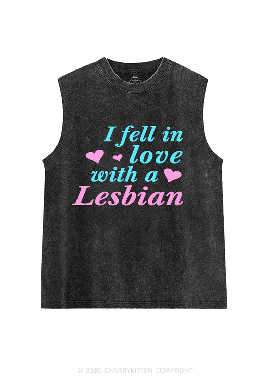 I Fell In Love With Lesbian Pride Y2K Washed Muscle Tank Cherrykitten