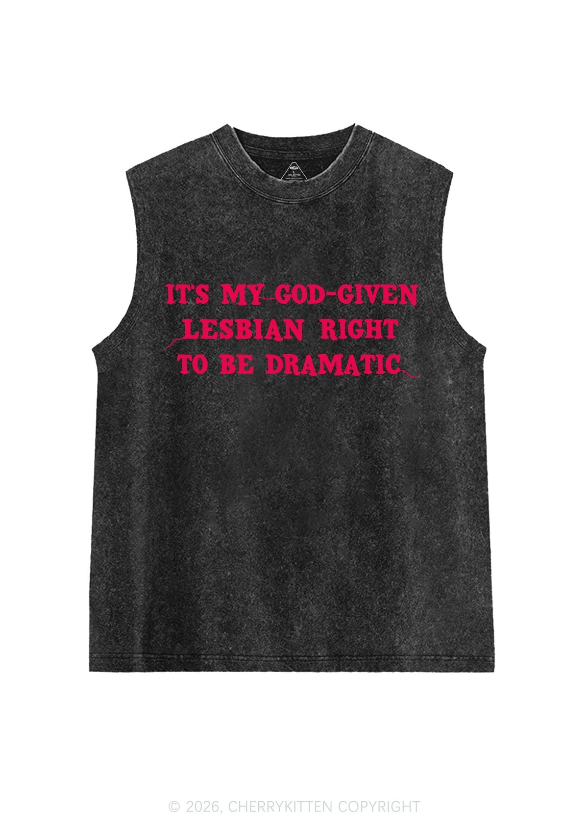God Given Lesbian Right Pride Y2K Washed Muscle Tank Cherrykitten