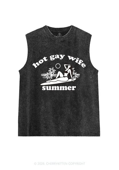 Hot Gay Wife Summer Pride Y2K Washed Muscle Tank Cherrykitten