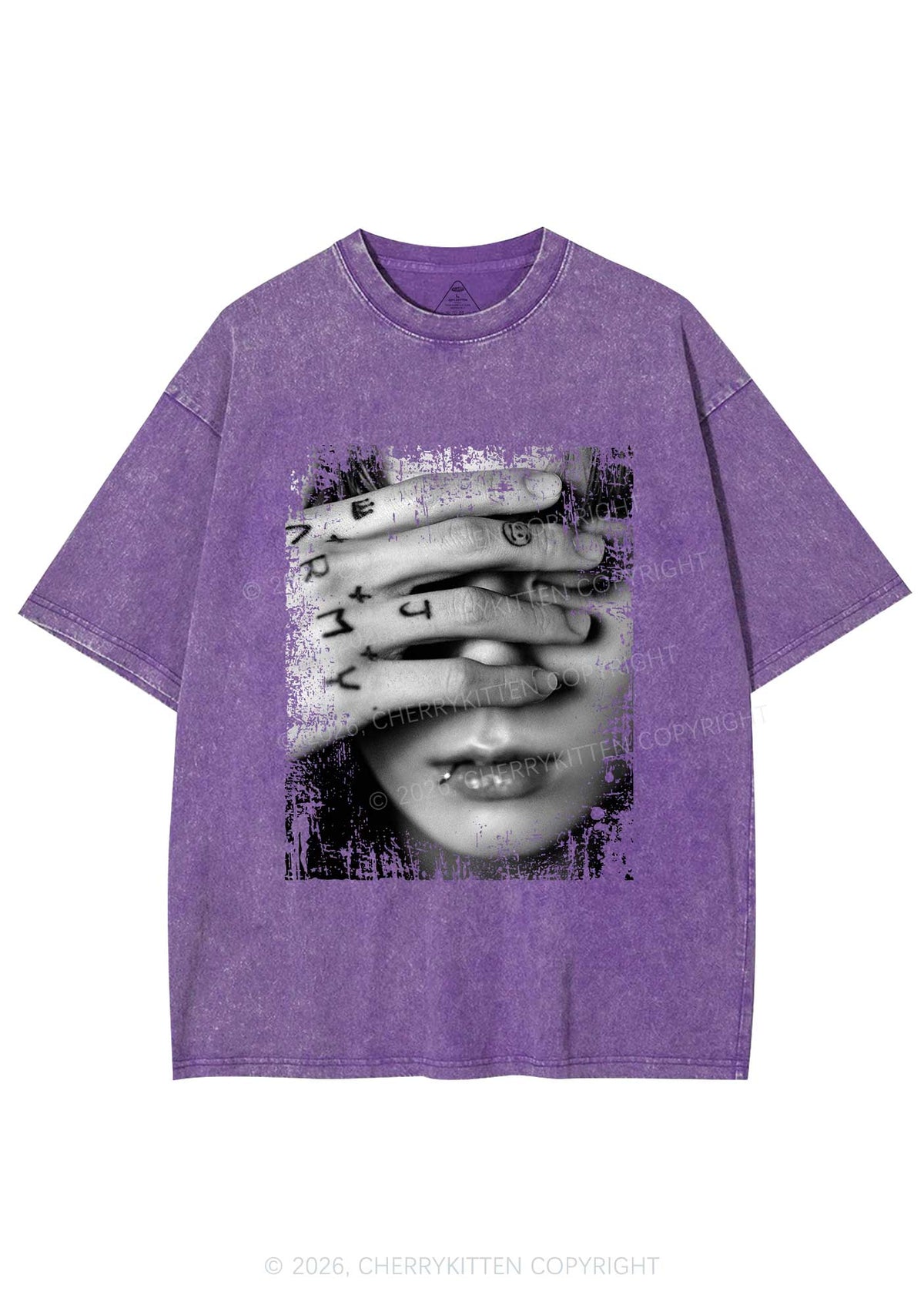 Tattoo Hand Portrait Kpop Y2K Shirts Washed Tee Cherrykitten