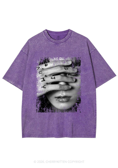 Tattoo Hand Portrait Kpop Y2K Shirts Washed Tee Cherrykitten