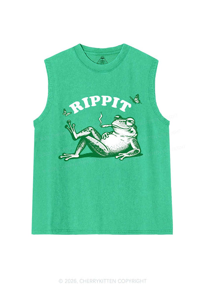 Rippit Frog Y2K Washed Muscle Tank Cherrykitten
