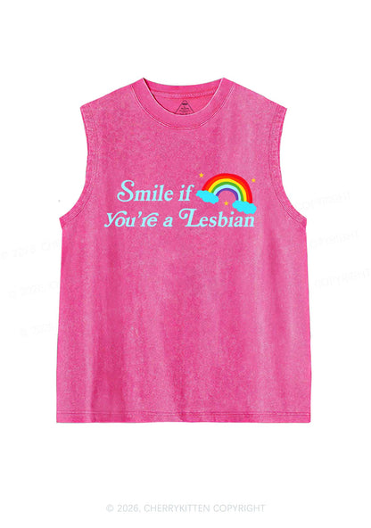 Smile If You Are Lesbian Pride Y2K Washed Muscle Tank Cherrykitten