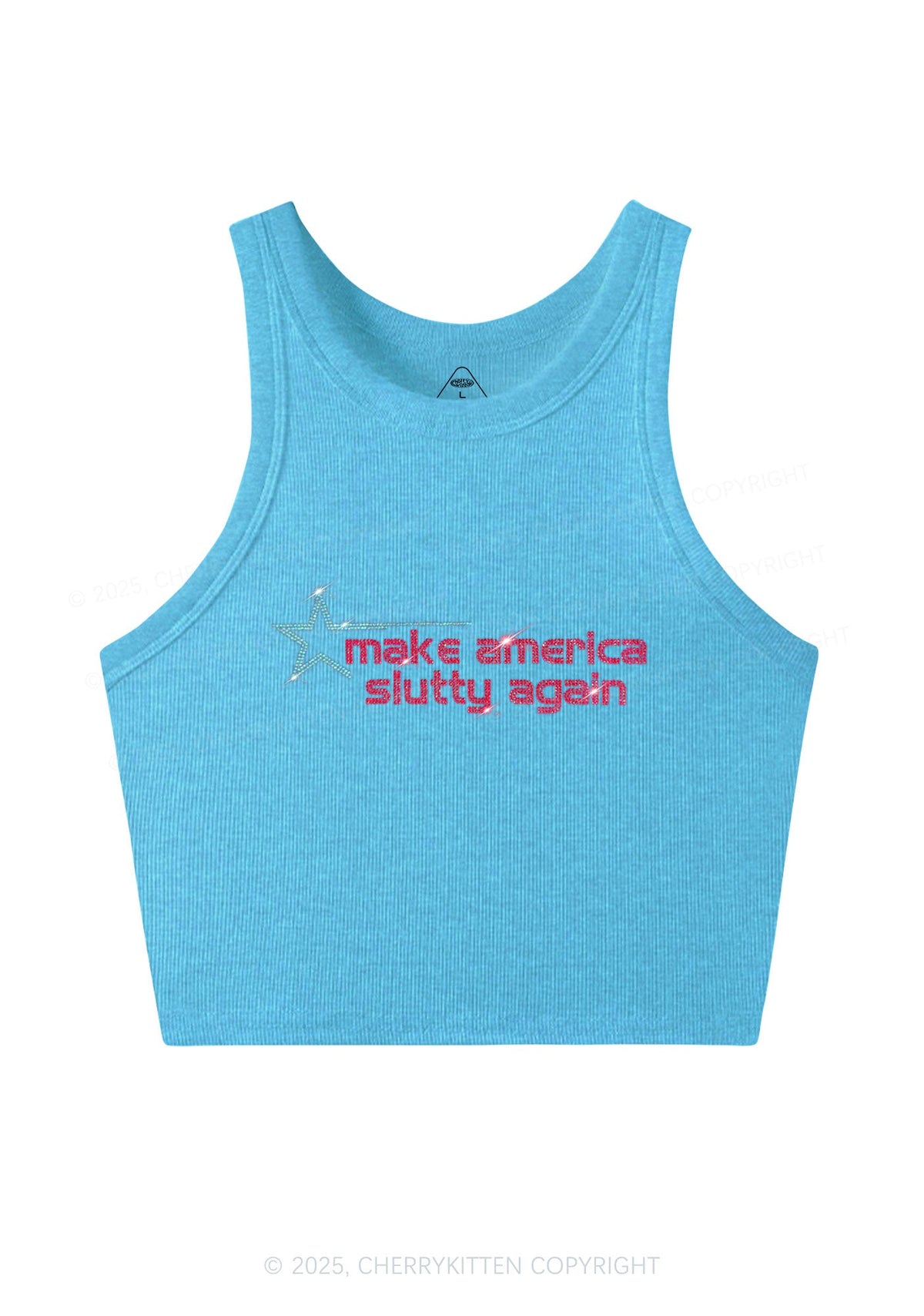 Rhinestone Make America Slxtty Again Y2K Crop Tank Top Cherrykitten