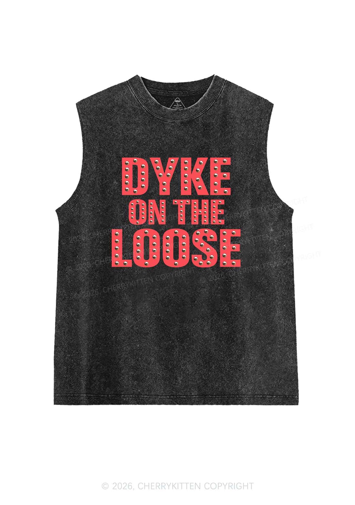 Dyke On The Loose Pride Y2K Washed Muscle Tank Cherrykitten
