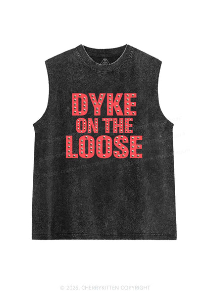 Dyke On The Loose Pride Y2K Washed Muscle Tank Cherrykitten