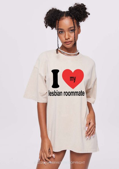 I Love My Lesbian Roommate Pride Y2K Shirts Washed Tee Cherrykitten