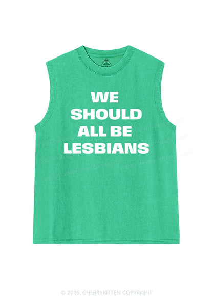 We Should All Be Lesbians Pride Y2K Washed Muscle Tank Cherrykitten