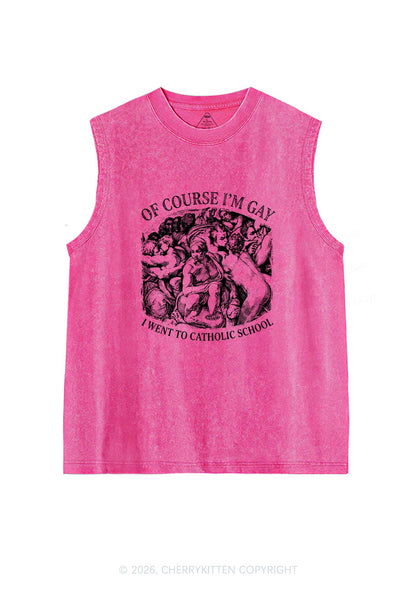 Of Course Im Gay l Pride Y2K Washed Muscle Tank Cherrykitten