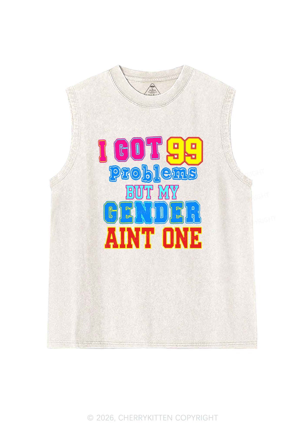 Gender Aint One Pride Y2K Washed Muscle Tank Cherrykitten