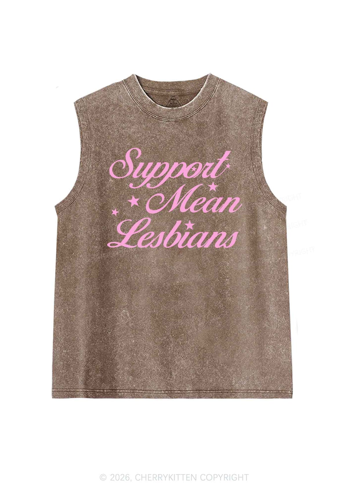 Support Mean Leabians Pride Y2K Washed Muscle Tank Cherrykitten