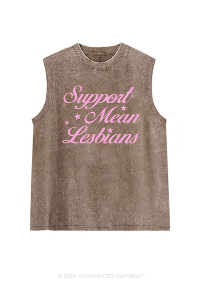 Support Mean Leabians Pride Y2K Washed Muscle Tank Cherrykitten