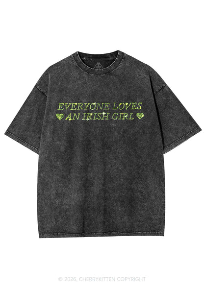 Rhinestone Everyone Loves Irish Girl St Patricks Y2K Shirts Washed Tee Cherrykitten