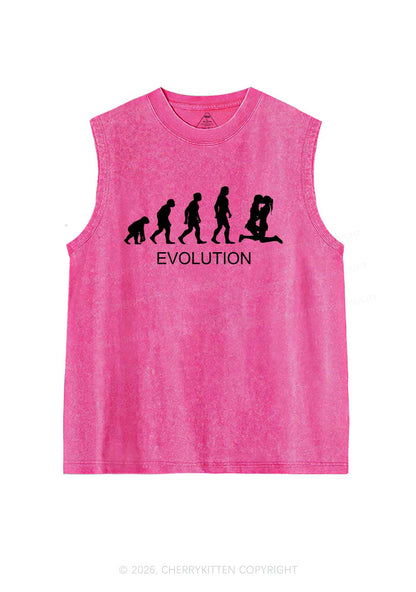 Lesbian Evolution Pride Y2K Washed Muscle Tank Cherrykitten