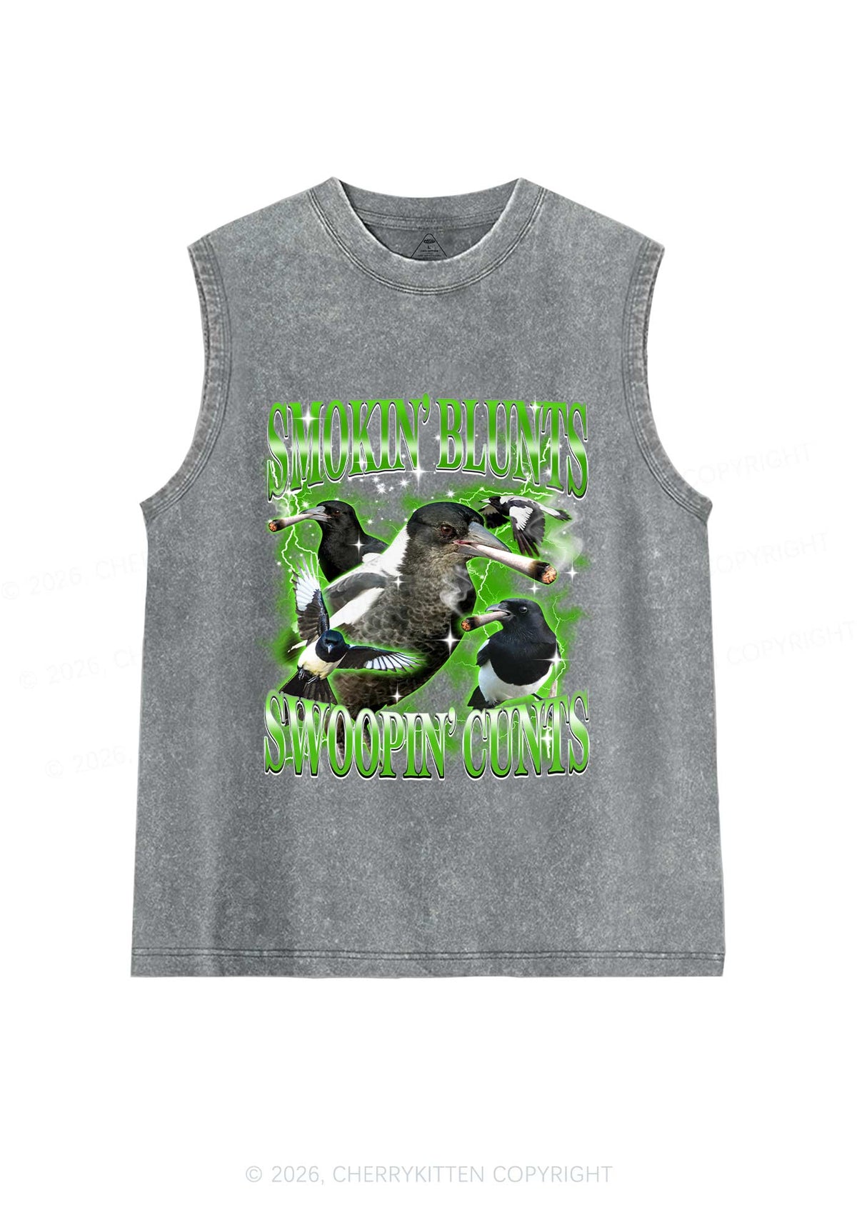 Smokin Blunts Swoopin Cxxts Y2K Washed Muscle Tank Cherrykitten
