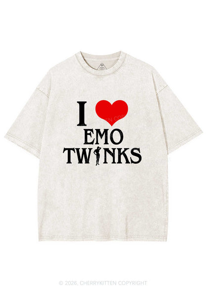 I Love Emo Twinks Pride Y2K Shirts Washed Tee Cherrykitten
