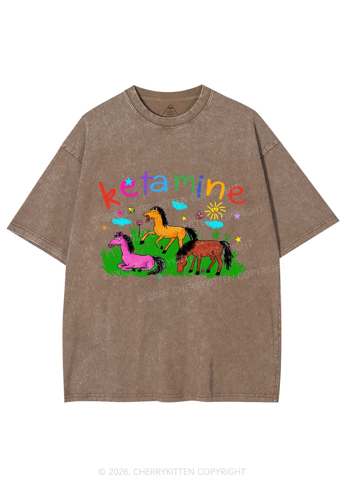 Rainbow K Pony Y2K Shirts Washed Tee Cherrykitten