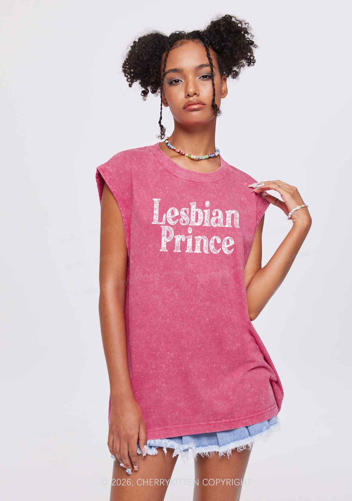Lesbian Prince Pride Y2K Washed Muscle Tank Cherrykitten