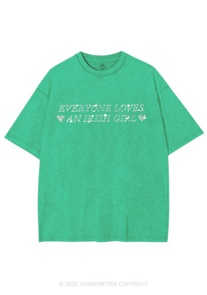 Rhinestone Everyone Loves Irish Girl St Patricks Y2K Shirts Washed Tee Cherrykitten