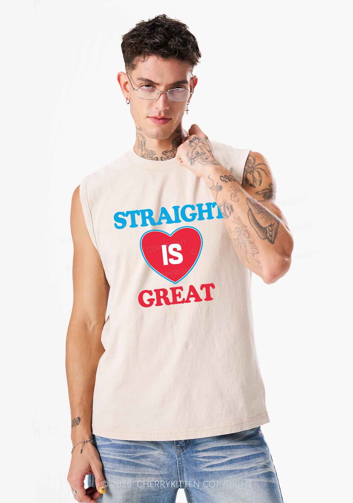 Straight Is Great Pride Y2K Washed Muscle Tank Cherrykitten