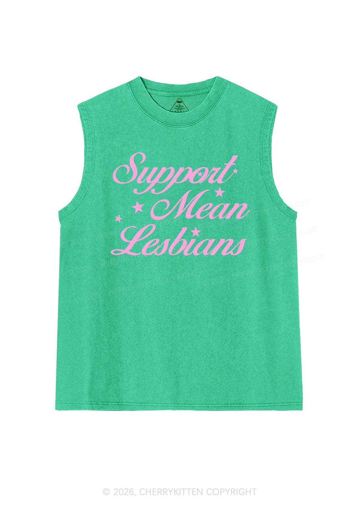 Support Mean Leabians Pride Y2K Washed Muscle Tank Cherrykitten