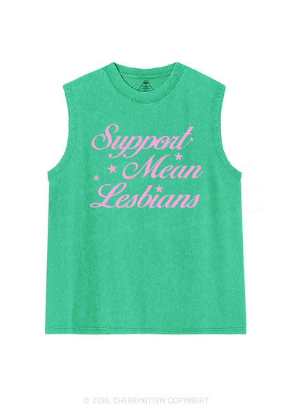 Support Mean Leabians Pride Y2K Washed Muscle Tank Cherrykitten