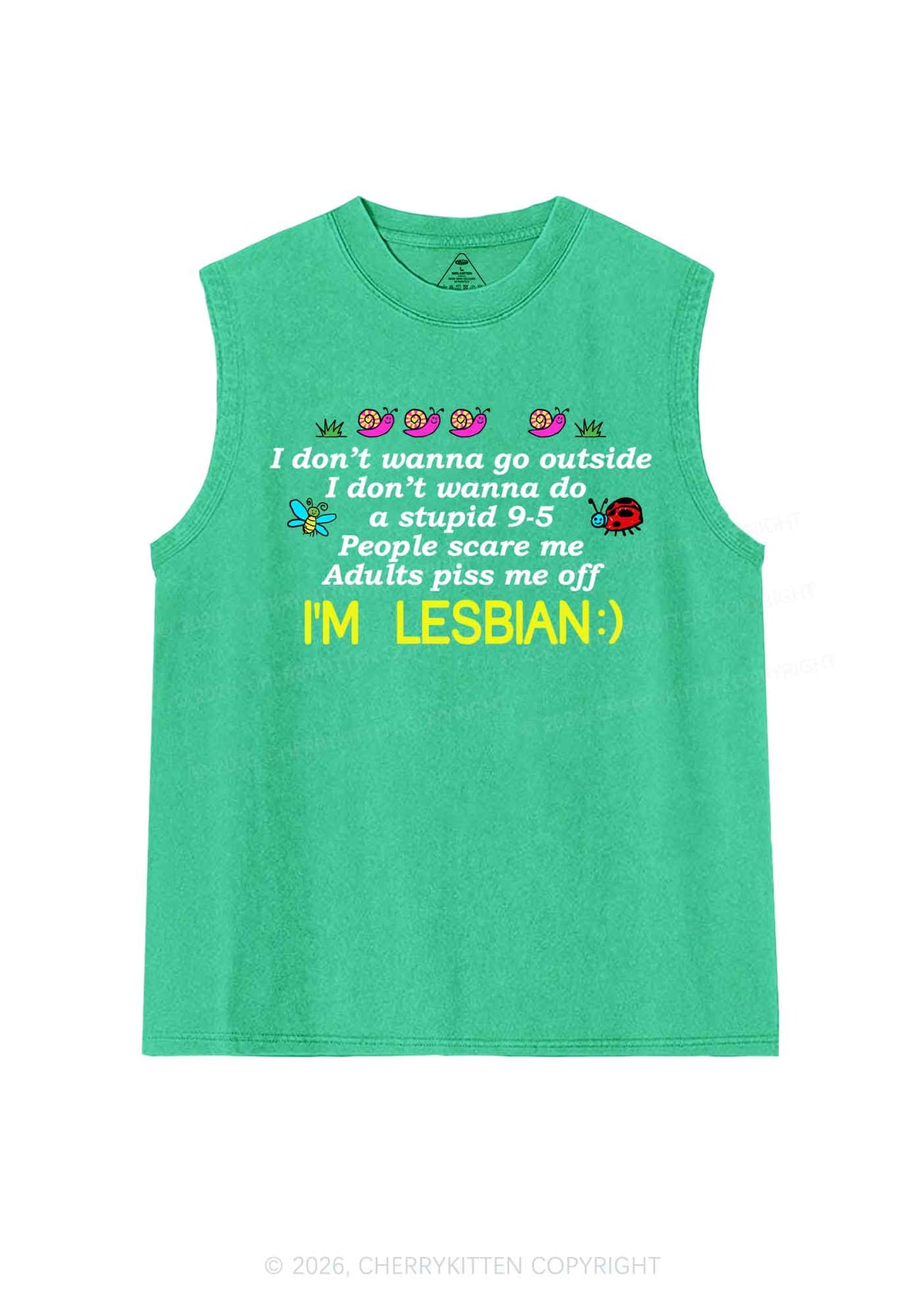 People Scare Me Im Lesbian Pride Y2K Washed Muscle Tank Cherrykitten