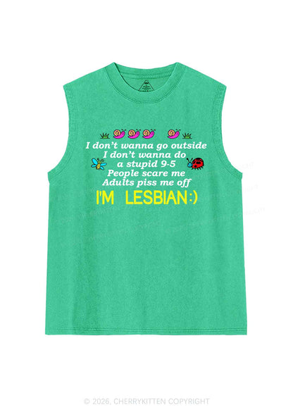 People Scare Me Im Lesbian Pride Y2K Washed Muscle Tank Cherrykitten